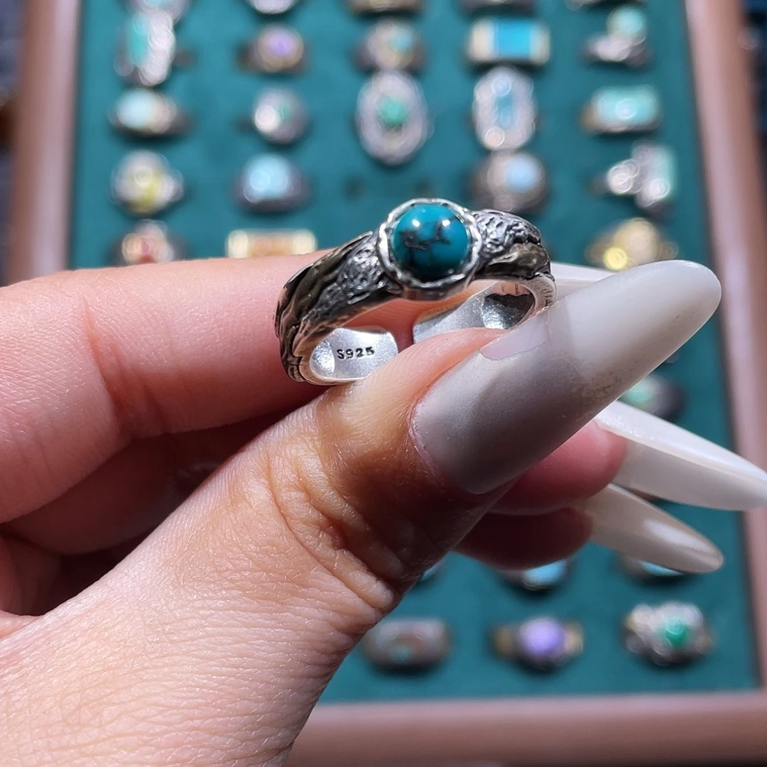 猫***鱼绿松石银S925镶嵌戒指