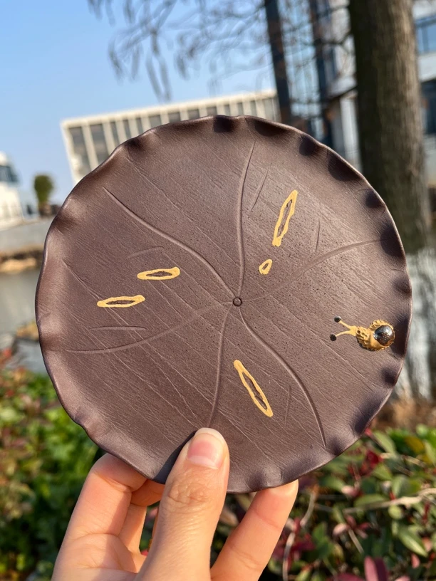 紫砂壶承干泡台生荷叶花边设计直径14cm