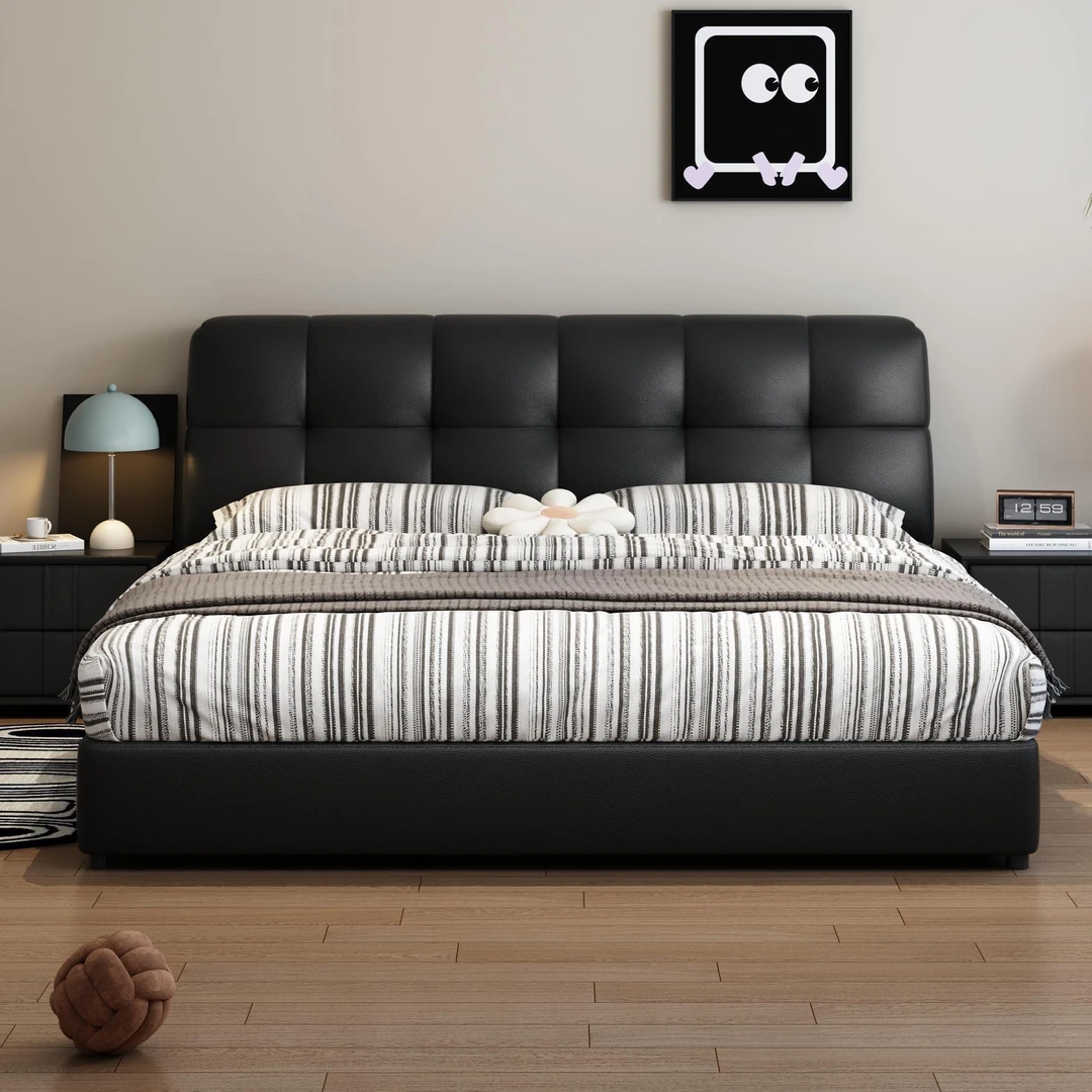 轻奢奶油风格泡芙床简约主卧床婚床软包床1.8双人床1.5源头工厂