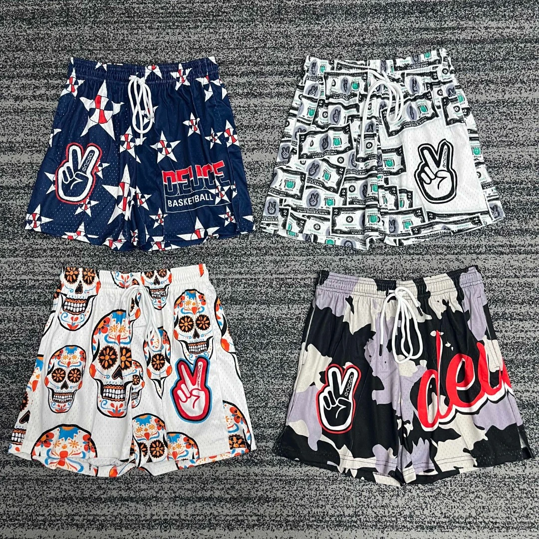 美式潮流运动短裤250克重磅面料个性印花篮球裤大网眼透气四分裤