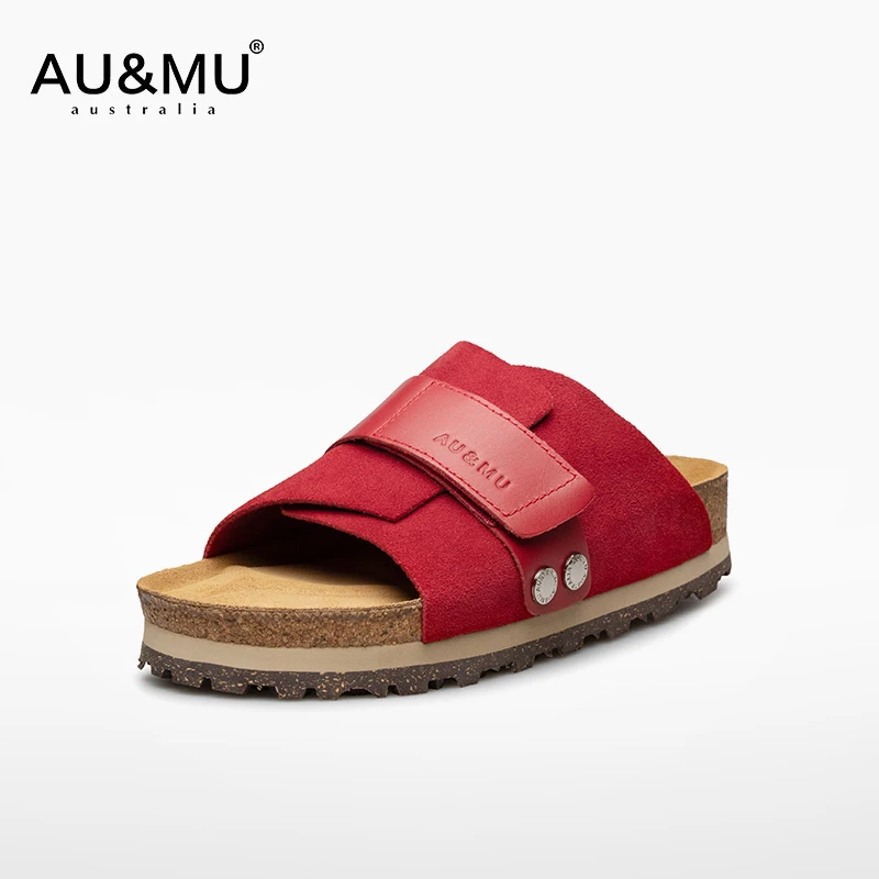 AUMU2025春夏舒适男女款勃肯鞋软木底露趾凉拖鞋一脚蹬沙滩鞋2061