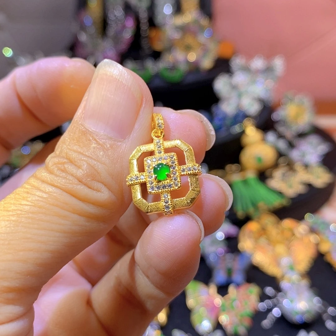 翡翠银S925镶嵌吊坠(不含链)天然翡翠