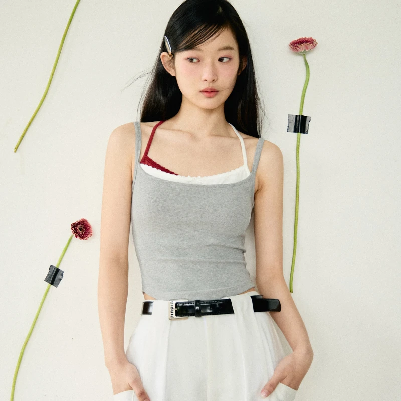 「PINPINPLUS」PP+夏日自带胸垫内衣撞色领吊带背心PABEA231002H