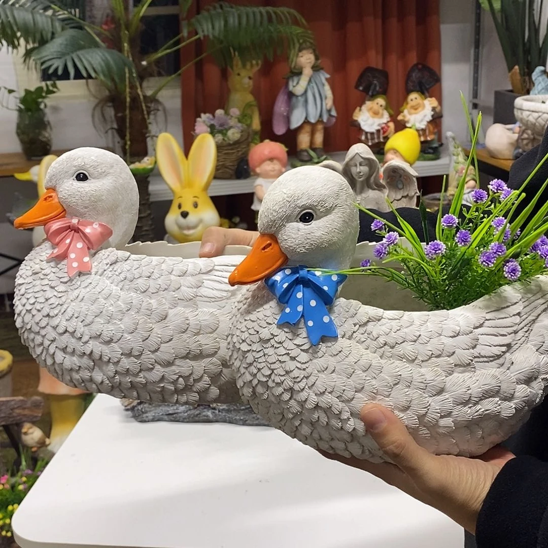 摆件一对鸭子花盆