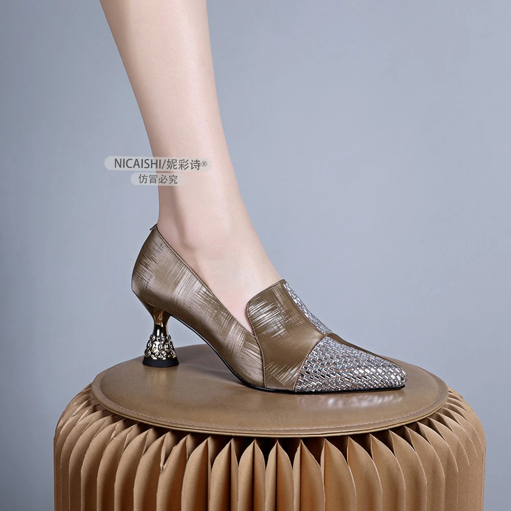 2025年新款单鞋尖头深口通勤中粗跟软皮法式气质女鞋时尚单鞋1276