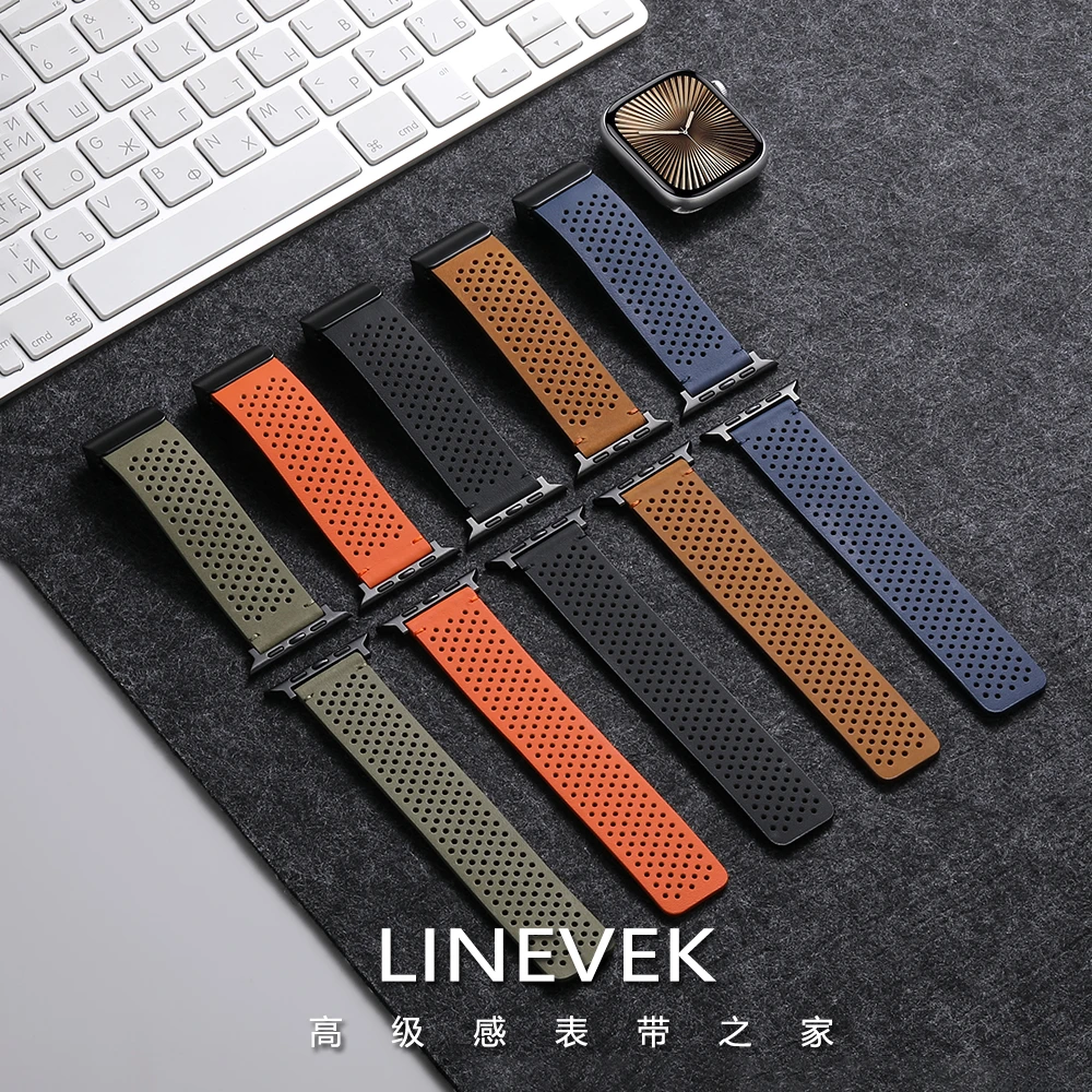 适用苹果手表表带iwatch s11高级感真皮applewatch S10/9磁吸腕带