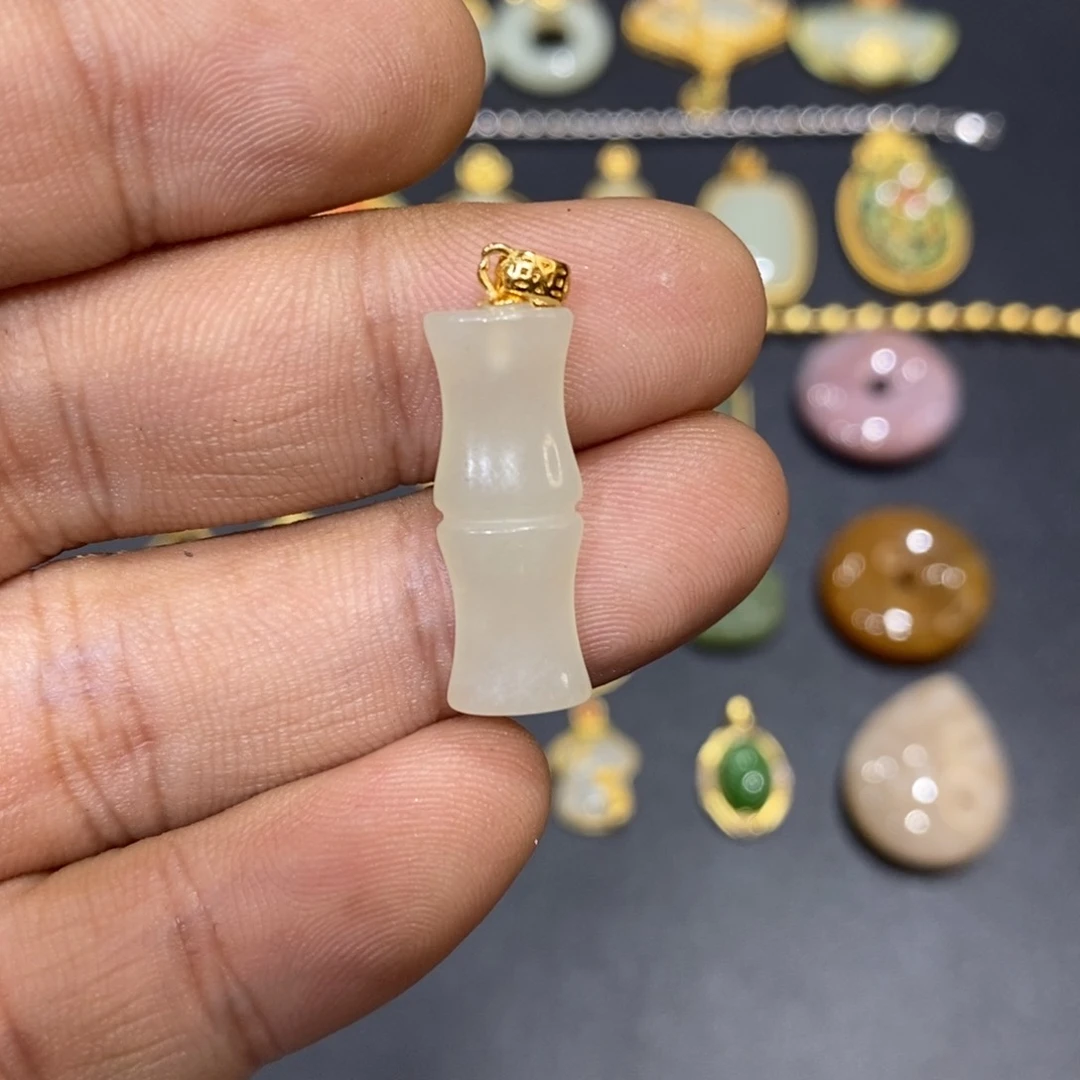 和田玉颈饰银S925镀金镶嵌