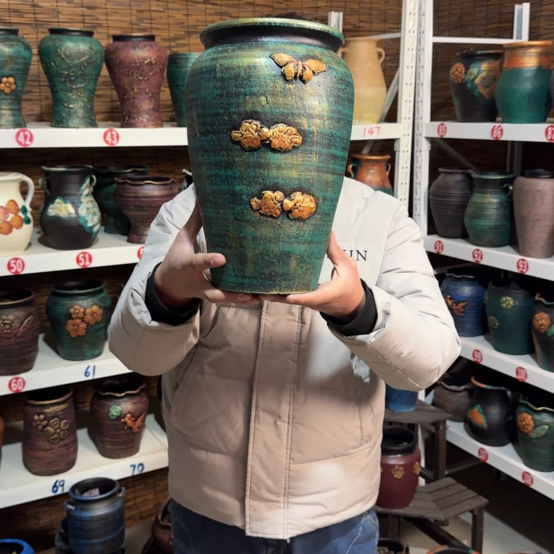 红陶一红陶浮雕花盆炸炸炸炸