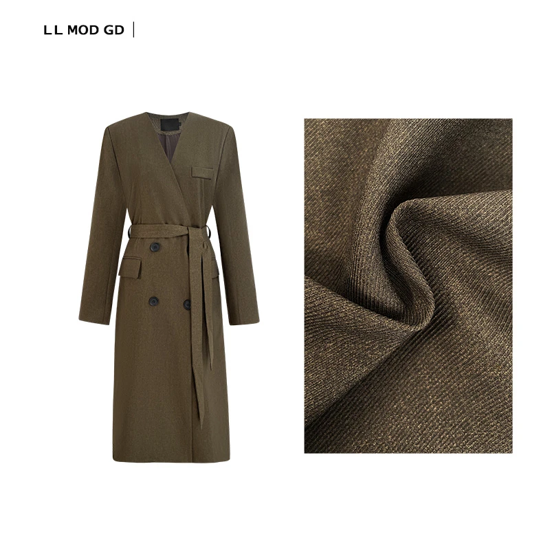 LL·MOD·GD 长袖V领西装秋季女款百搭宽松长款外套YLXR-231856