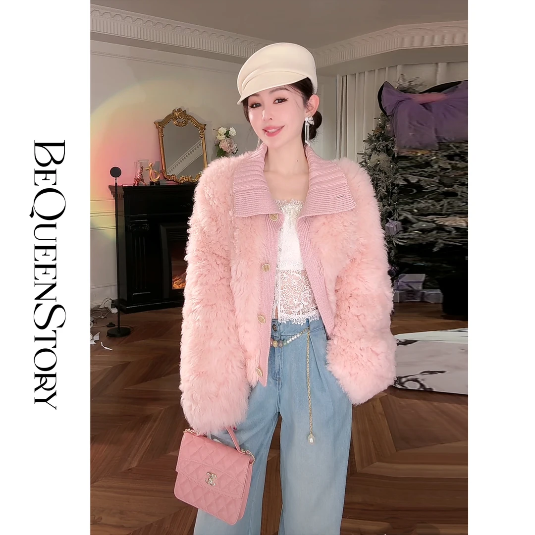 余潇潇【C位千金】保暖百搭托斯卡纳羊皮毛一体短款勾扣草草外套