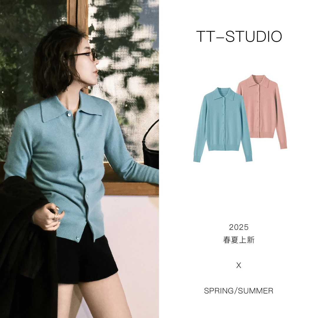 TT【彩虹糖】春夏新品羊毛&羊绒单排扣POLO衫长袖开衫TT-XCW011