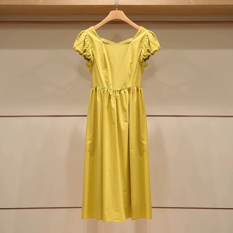 moxie-455清新甜美黄色飞飞袖茶歇仙女连衣裙财阀千金风格