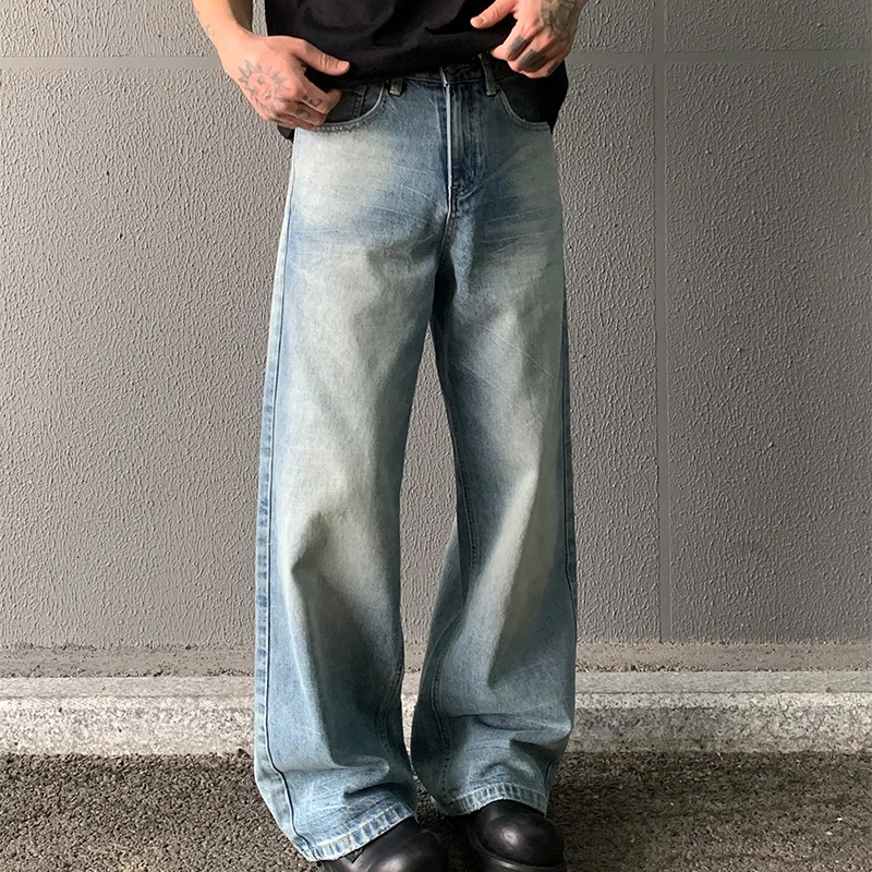 0204MAISTEP 美式复古线纹洗水直筒牛仔裤男女设计感cleanfit长裤