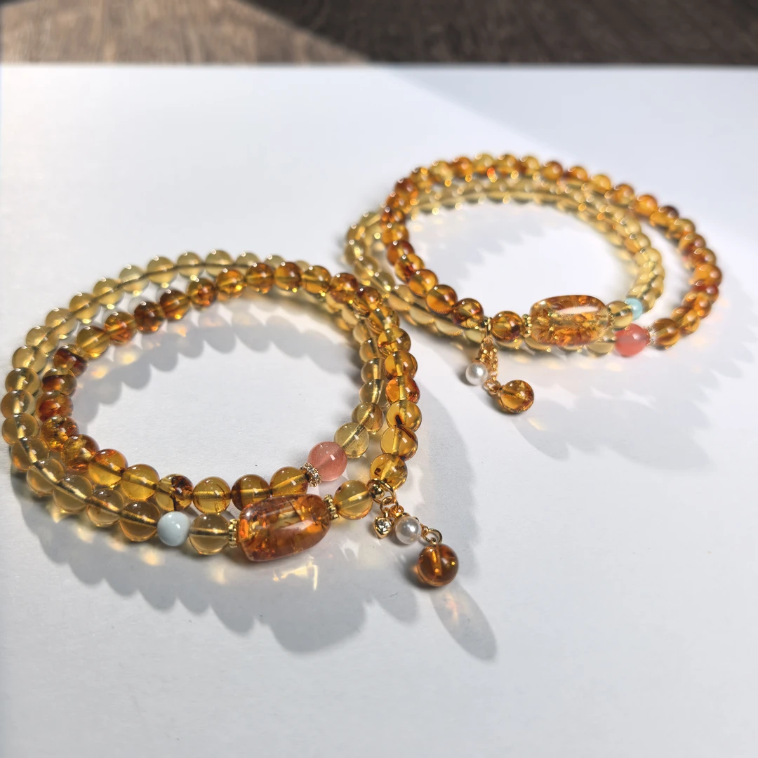 【书记甄选】原创花珀双圈手链 多样性发一件 约4-5mm 7279JS