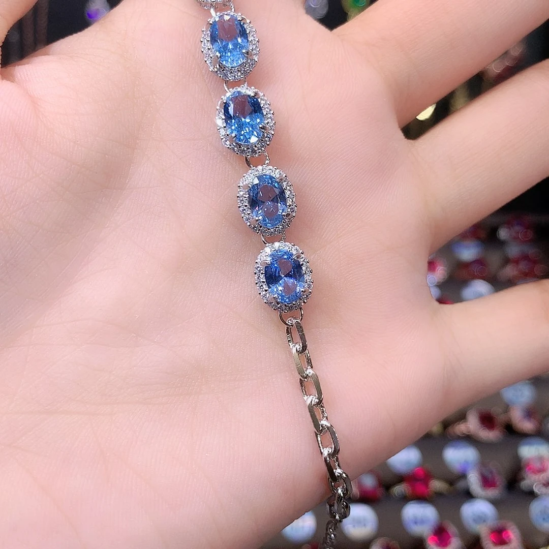 海蓝宝石手链银S925镶嵌白