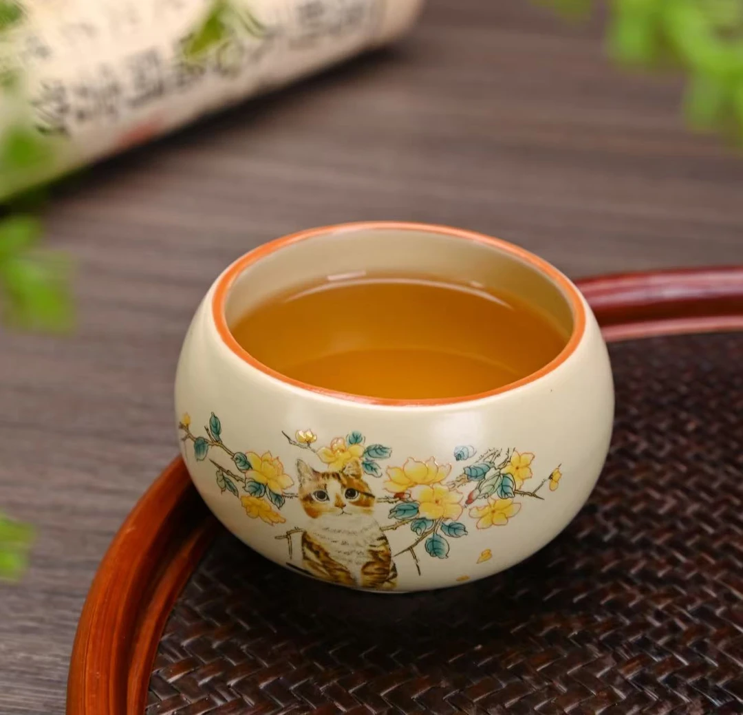 新式猫咪罗汉杯陶瓷茶杯主人杯