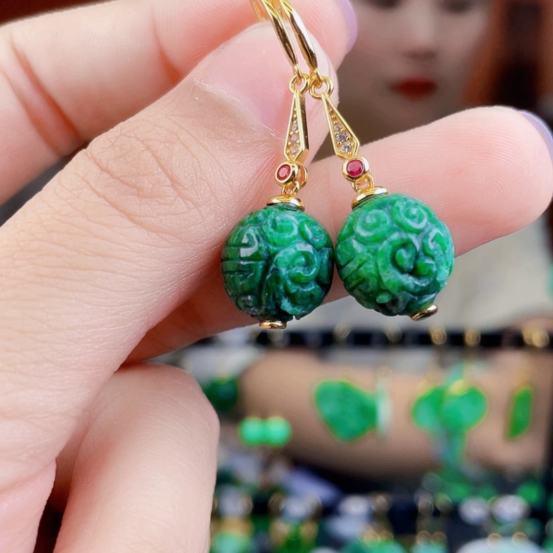 翡翠银S925镶嵌耳饰饰品