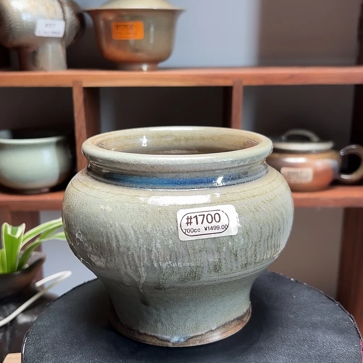 杯#1700柴烧裸烧窑变玉化开片水洗摆件蓝彩