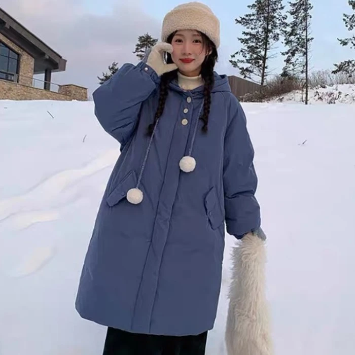 小清新时尚大码冬季宽松百搭连帽棉服女可爱减龄甜美棉衣保暖外套