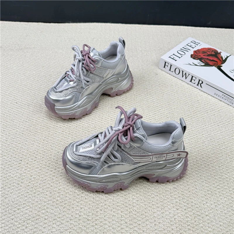 老爹鞋时尚百搭舒适厚底增高2025新款春夏网面透气休闲鞋运动鞋女