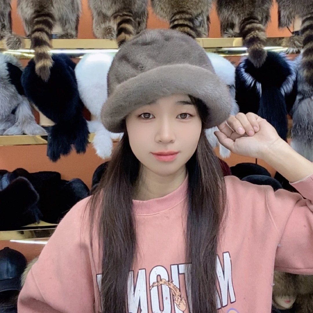 水貂整皮翻边时尚百搭渔夫帽