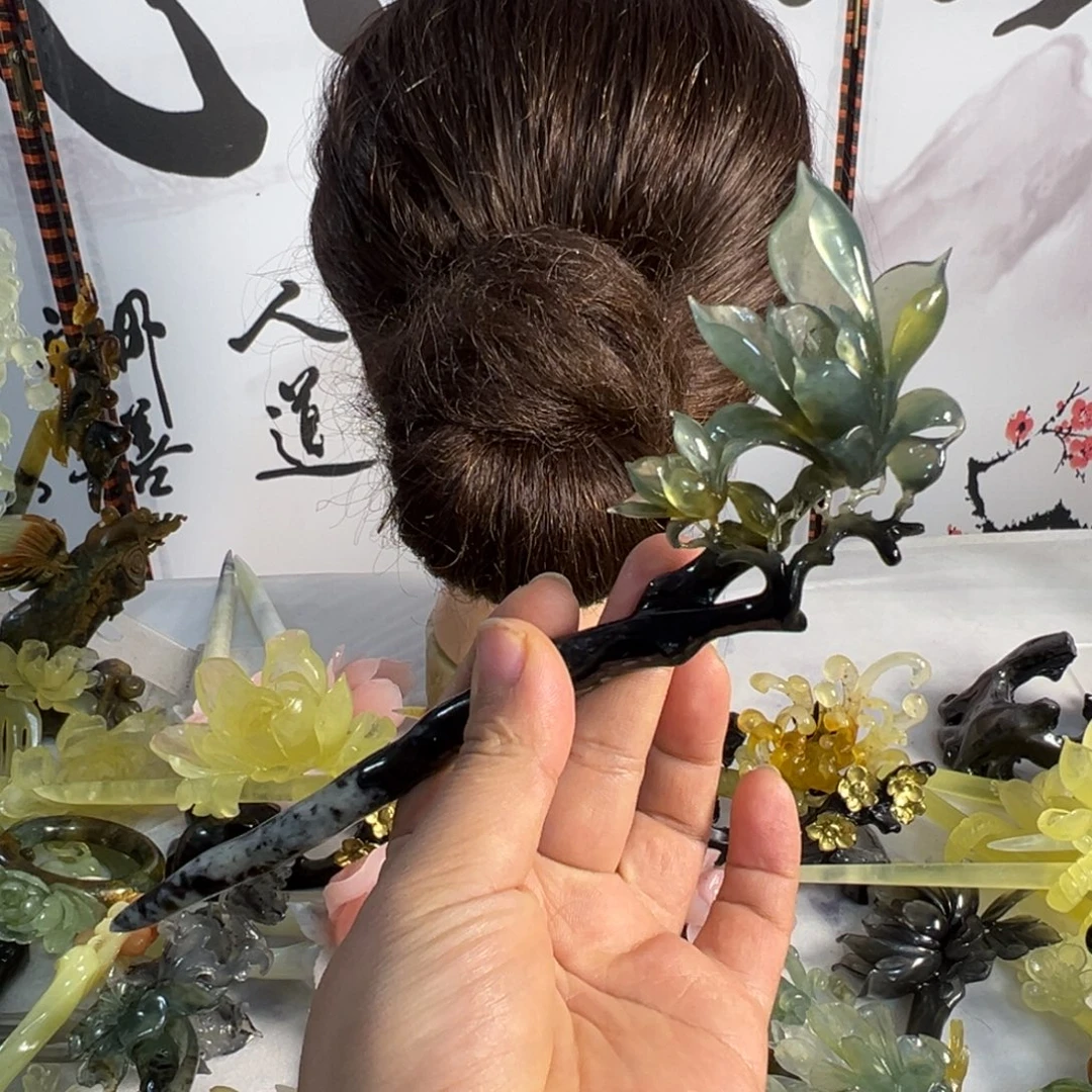 赖***姐定制蛇纹石玉毛货发饰