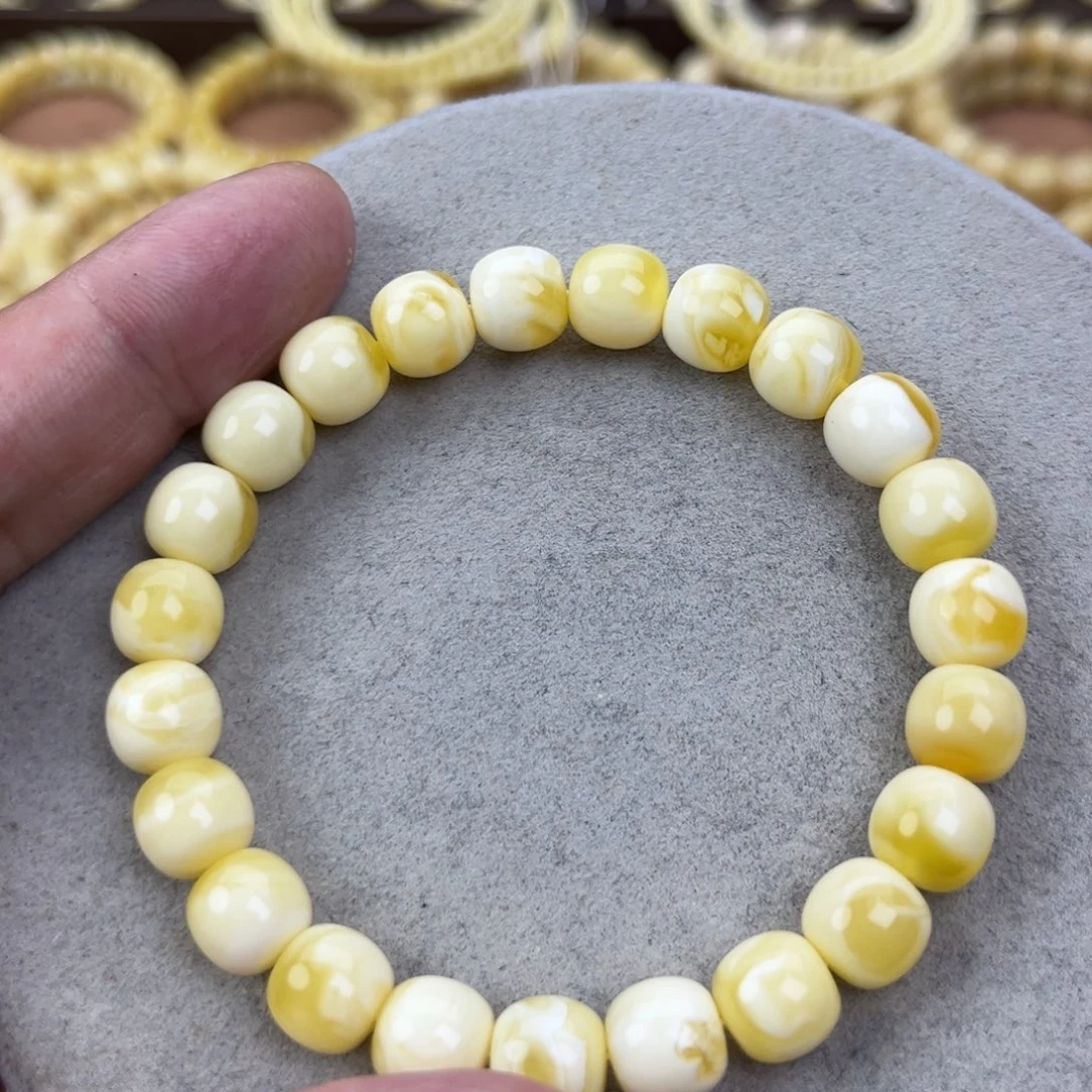 ****乐蜜蜡未镶嵌手串纯天然俄料瓷白花极限弧高桩9.5*9
