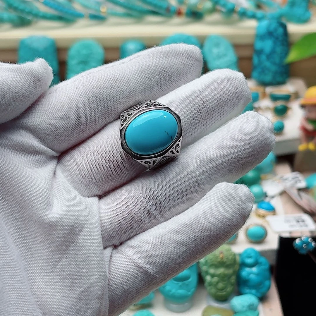绿松石银S925镶嵌戒指