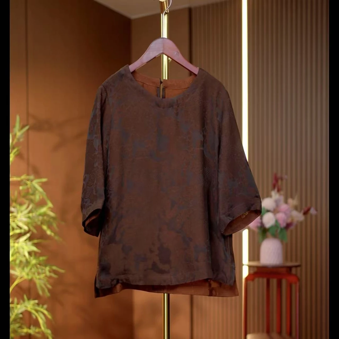 咖啡衫-新中式国风休闲棕色上衣0175