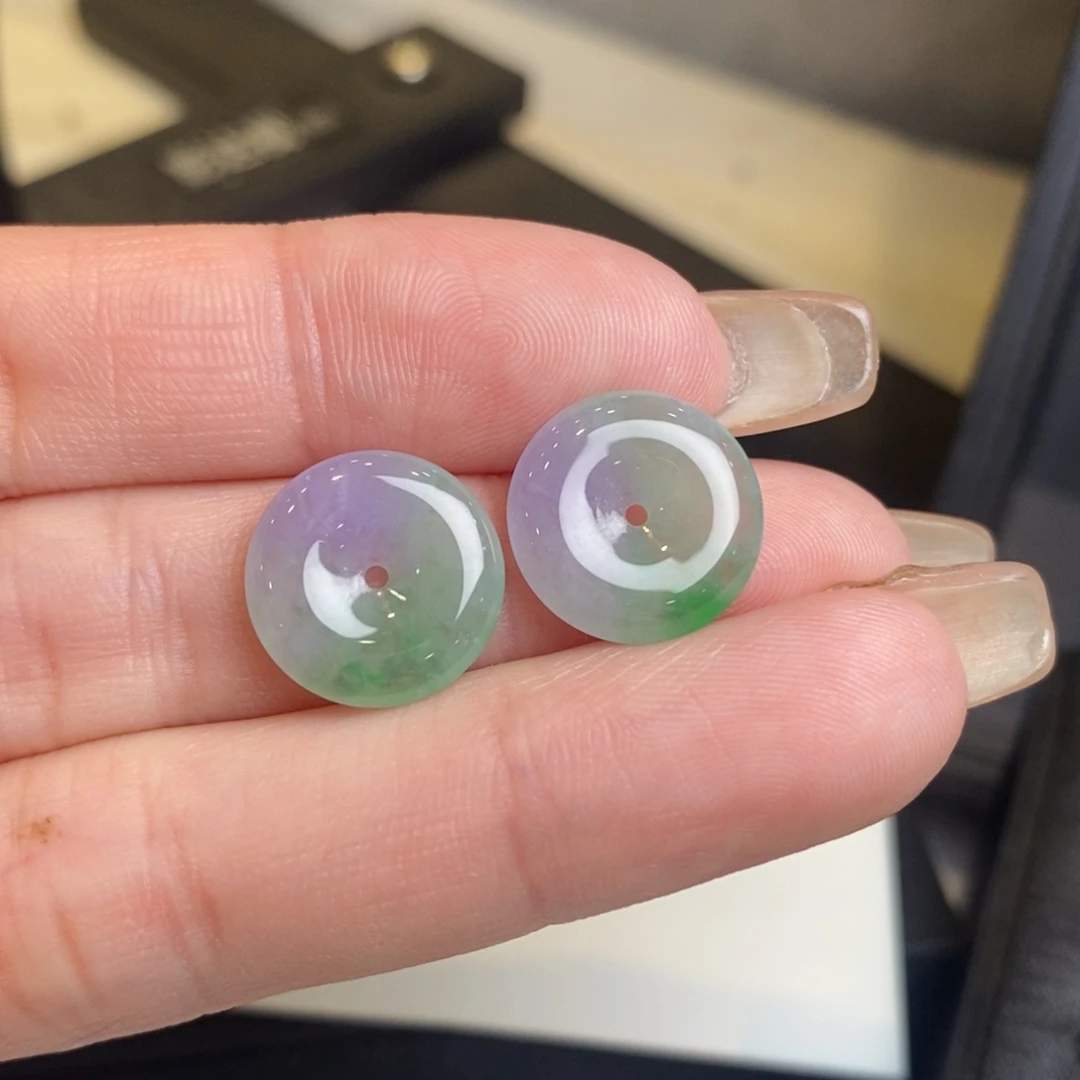 翡翠耳饰未镶嵌春彩平安扣