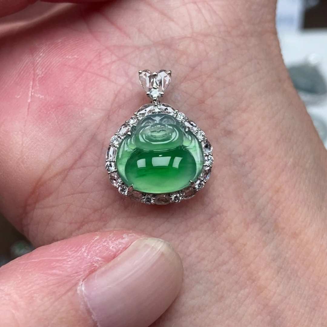 翡翠18K金镶嵌吊坠(不含链)佛公