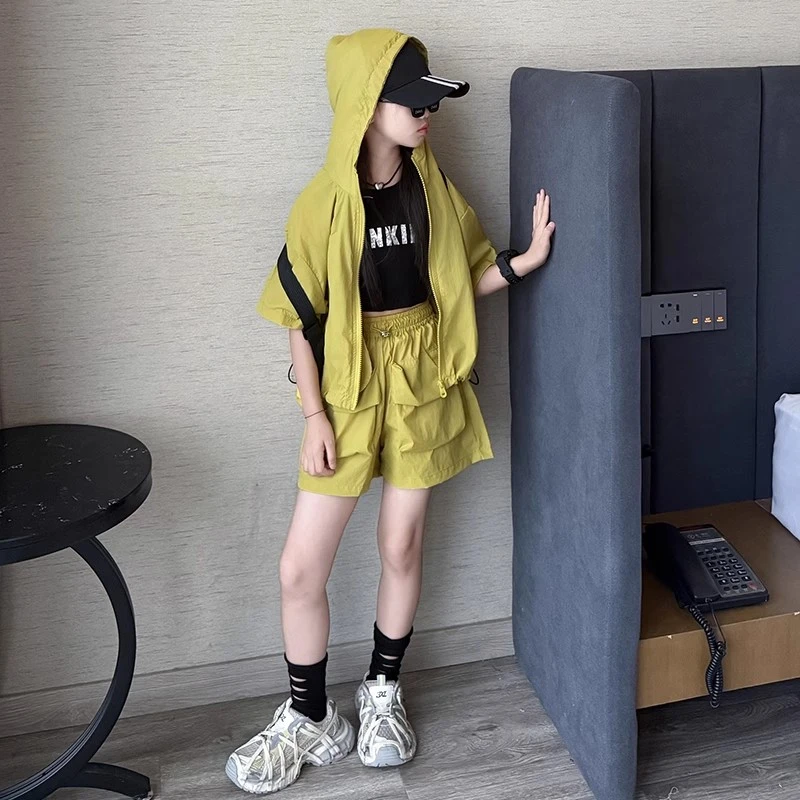 女童夏季短袖短裤防晒服外套休闲套装中大童洋气儿童防晒衣夏装潮