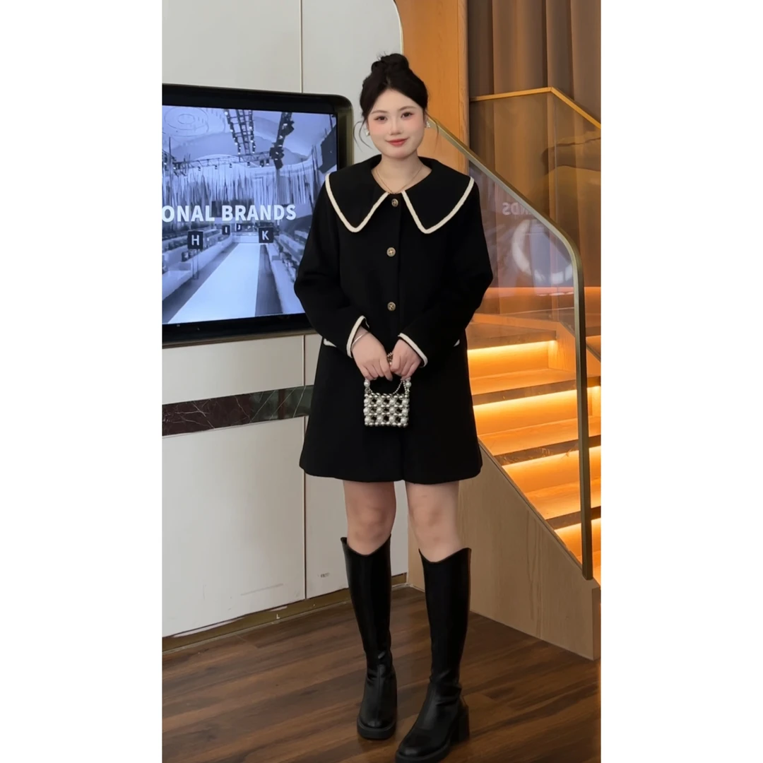 （现现款）周周微胖定制~秋冬长裙子【ZZ118】遮肚气质显瘦长袖连衣裙