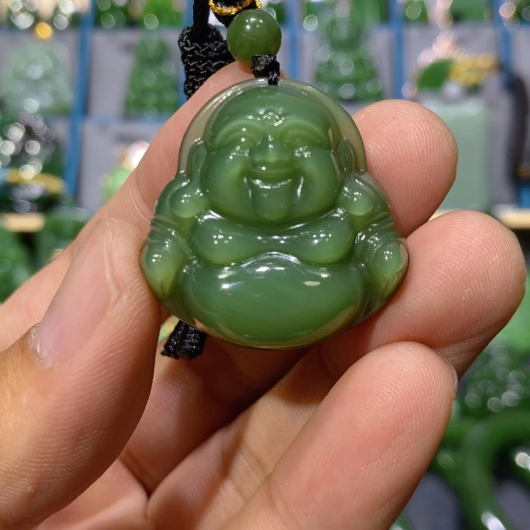 【闪购商品】和田玉吊坠(不含链)未镶嵌冰底荧光粉绿佛公30/9.5