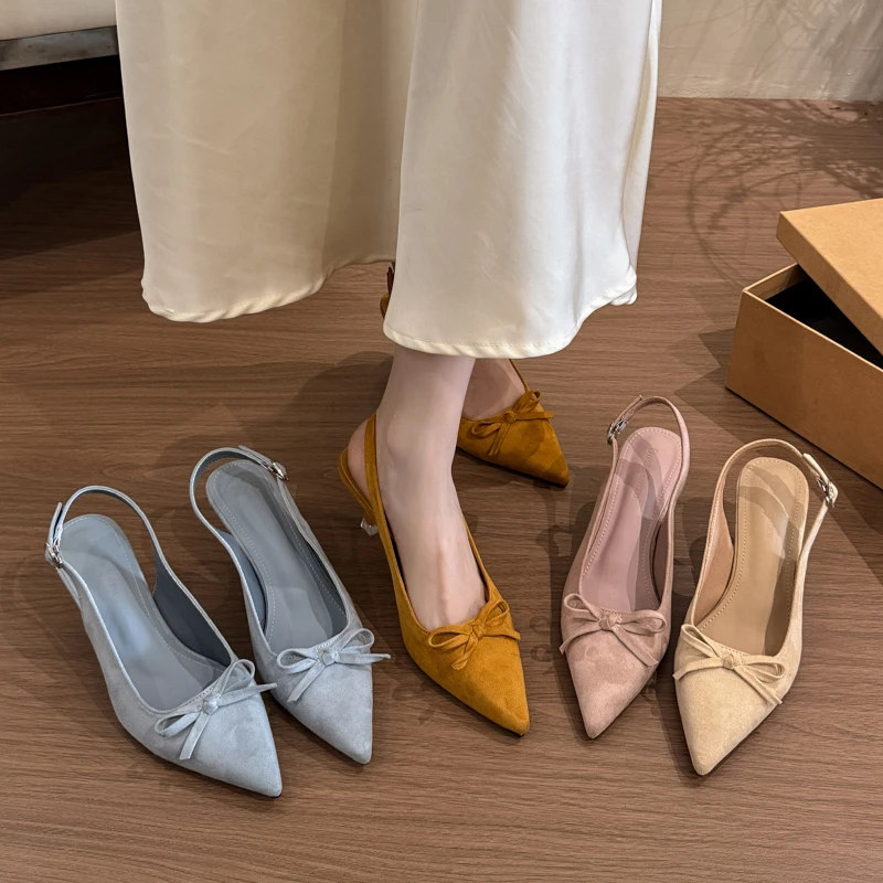 蝴蝶结包头法式包头凉鞋时装凉鞋时尚春夏晕染学院风女士尖头