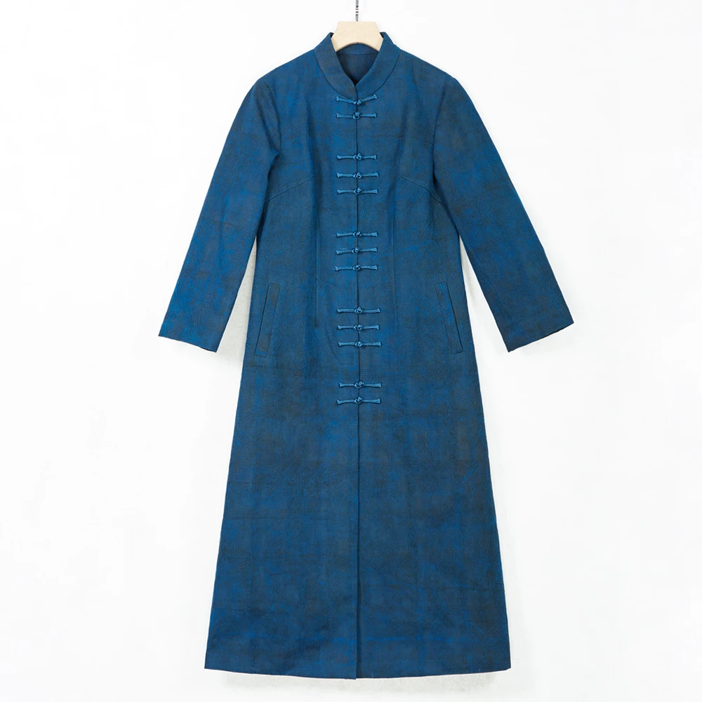 华族经典【251010W】重锻柞蚕丝秋冬高级感小立领加棉加厚风衣外套