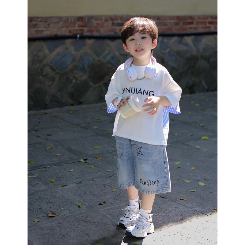 伟伟同款【白日梦想家】2024夏季新品条纹拼接T恤WW0235