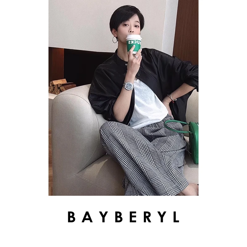 FF-BAYBERYL老贝休斯顿*薄植鞣圆领抽绳25春时尚皮衣PY5B2002