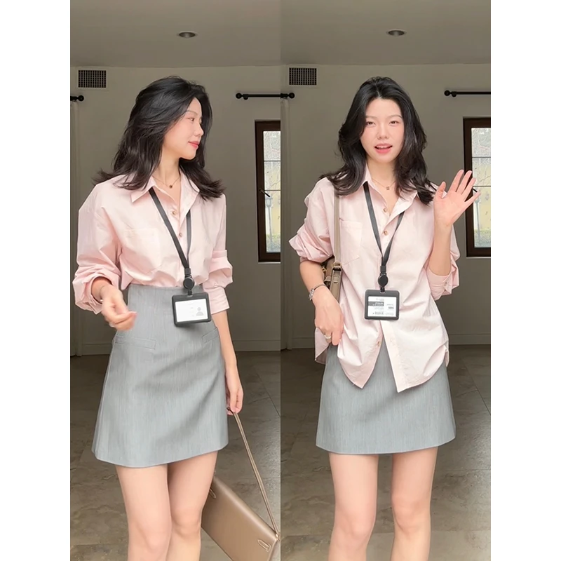 郭九九呢 棉韩系气质宽松显白显瘦衬衫收腰西装半身裙 G925C02622