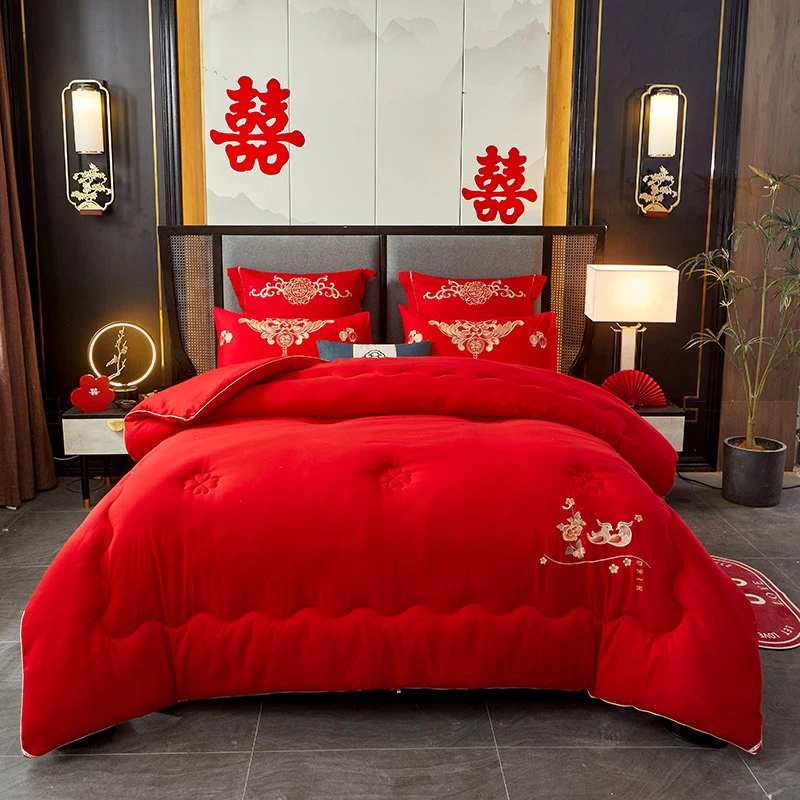 新婚庆陪嫁大豆纤维被结婚红色女方出门陪嫁被子加厚冬被婚房喜被