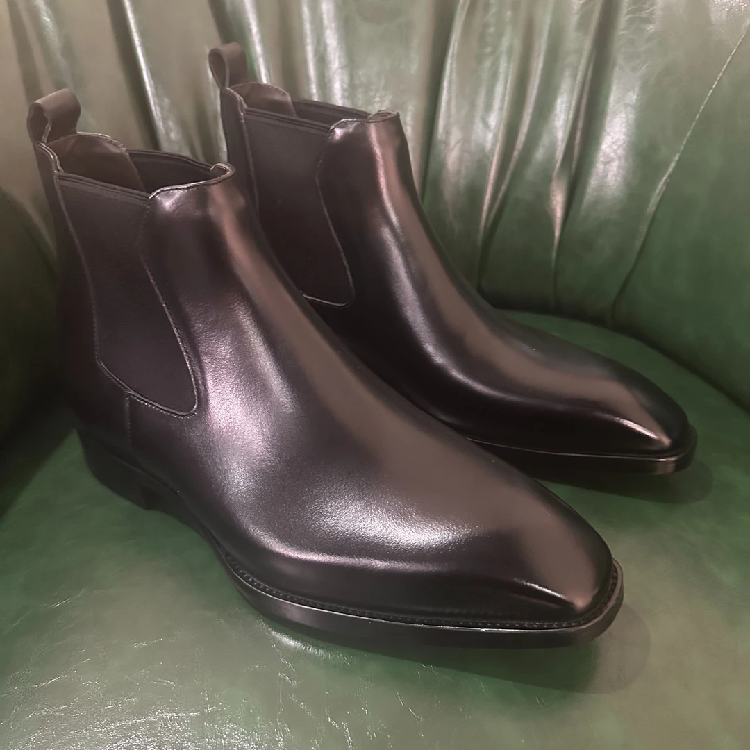 【软皮软面-增高款】内增高切尔西男6cm舒适真皮短靴方头增高男士鞋