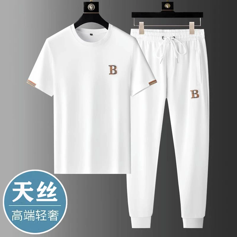 高端轻奢精品夏季帅气运动休闲冰丝套装男士轻薄透气高级感男装