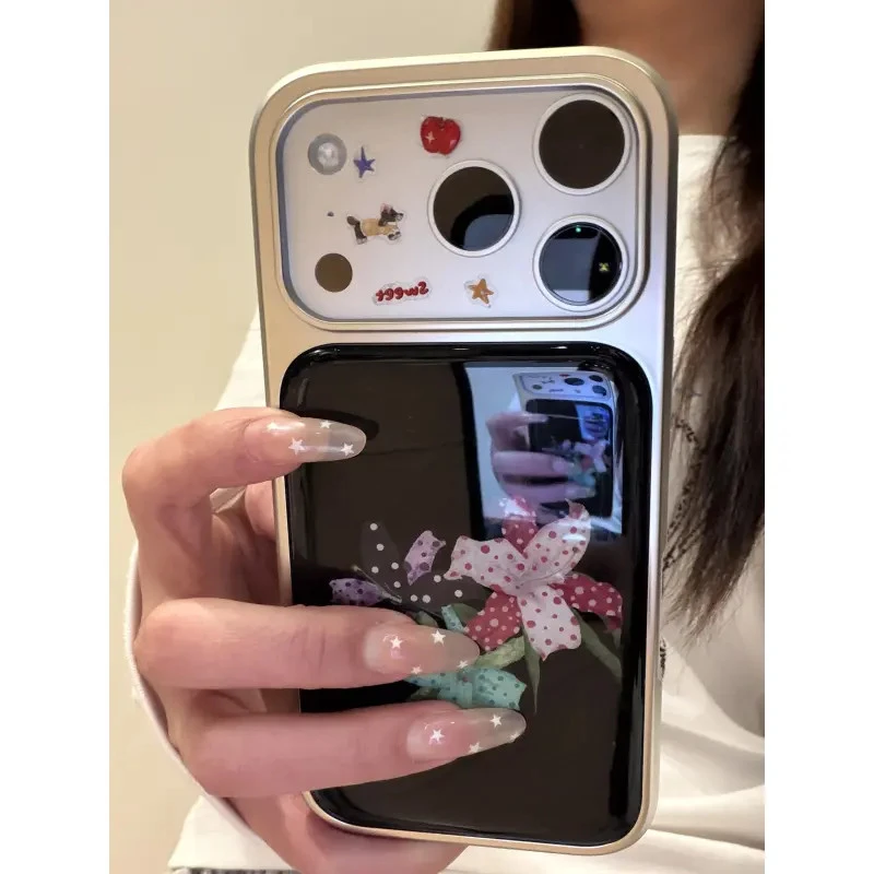 高级感艺术黑底三色百合花适用于iphone17promax苹果16手机壳新款