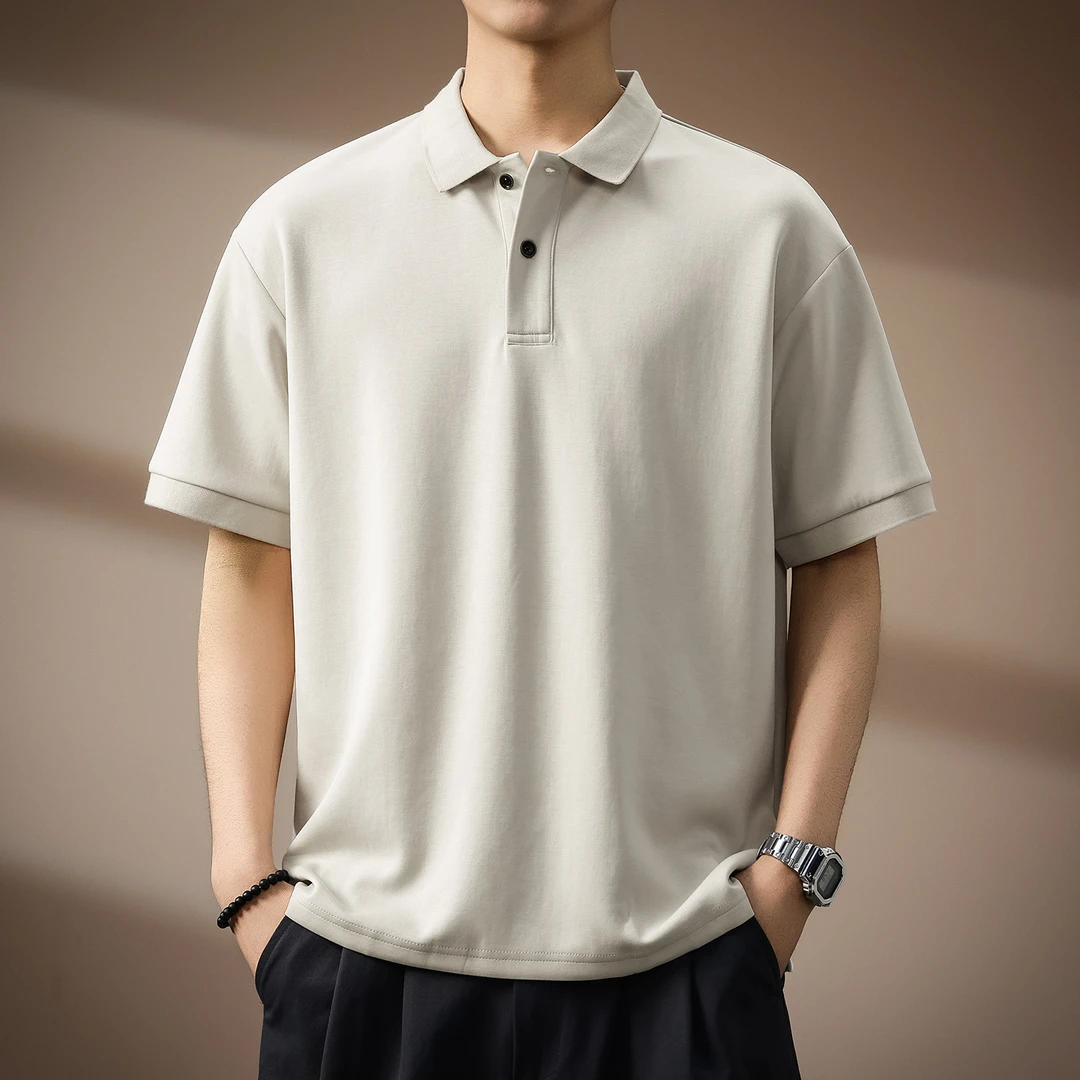 冰感莫代尔翻领Polo衫男2025夏季新款亲肤弹力宽松短袖T恤男