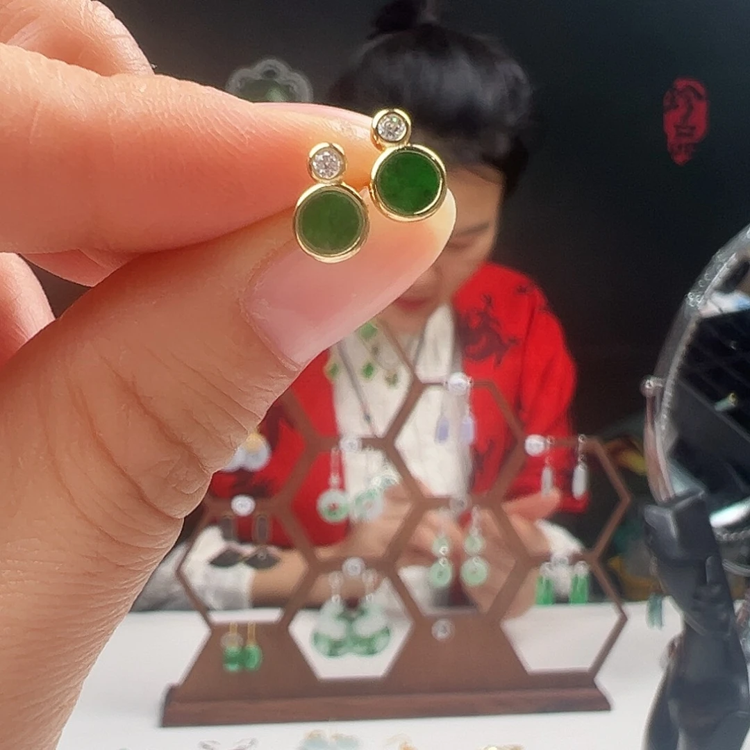 银S925镶嵌翡翠耳饰