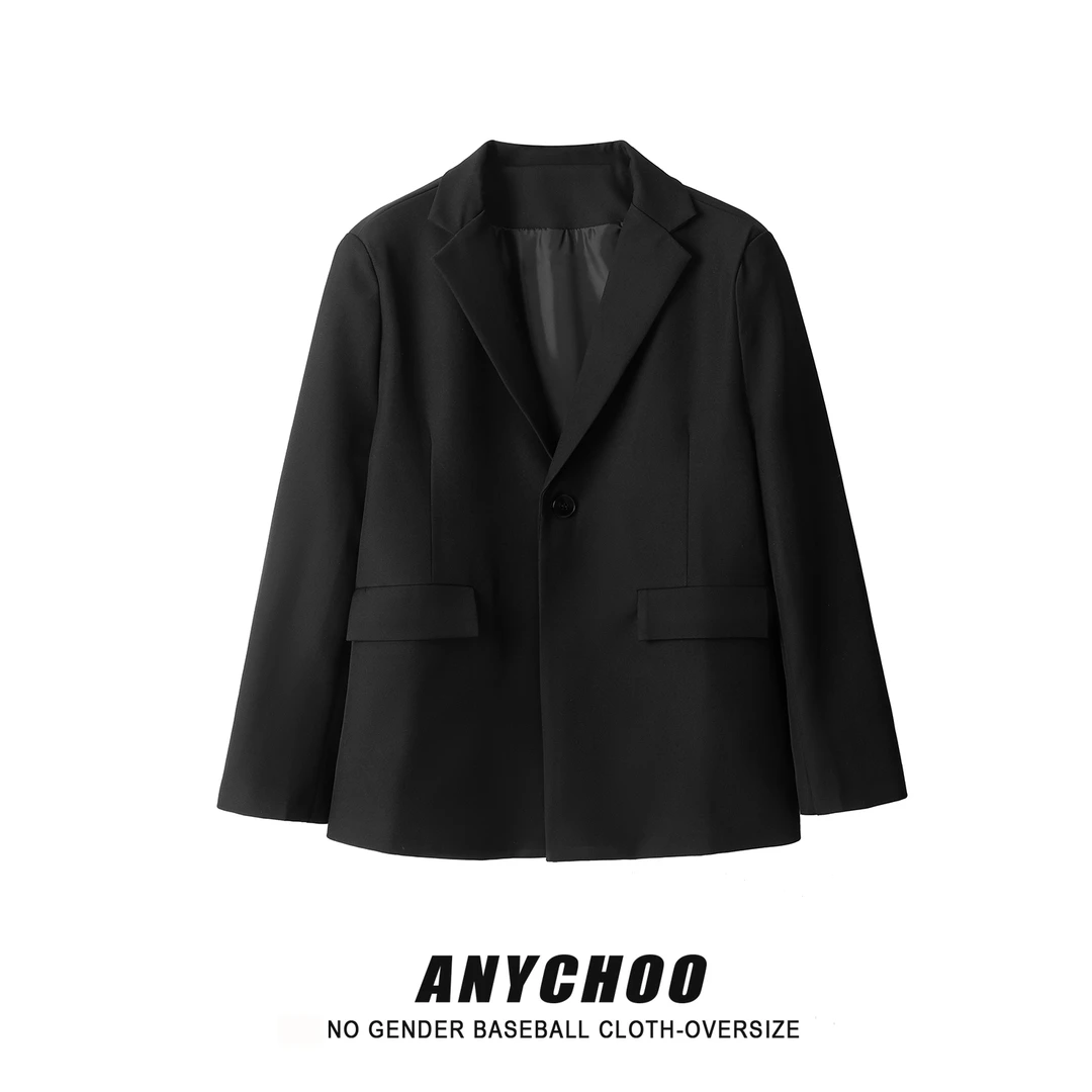 25秋季休闲西装男士宽松立体垫肩一粒扣英伦黑色时尚韩版短款外套