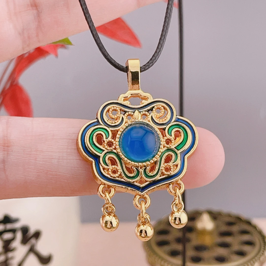 精品时尚正品兰玉髓玛瑙锁骨项坠吉祥如意锁汉服配饰民族风女F583
