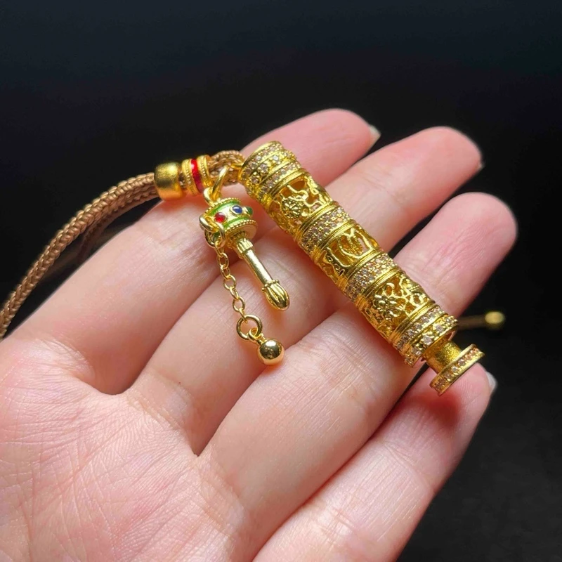 【魏来意】镀K金 古法拨浪鼓六字真言吊坠-41*8mm-22*7.5mm