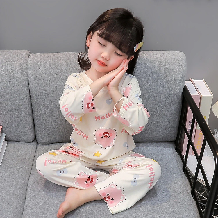 女童睡衣夏季薄款莫代尔长袖儿童空调服小女孩宝宝卡通夏天家居服