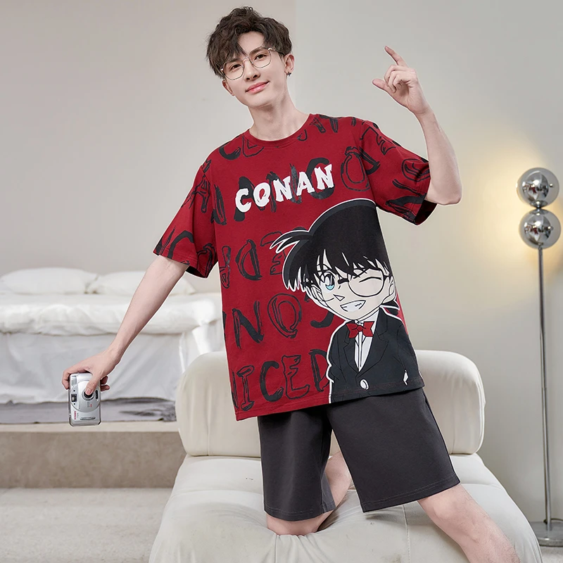 男士睡衣纯棉夏季薄款短袖卡通大码青少年夏天学生新款家居服套装